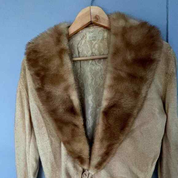 Vintage Cashmere Sweater with Mink Collar - Picture 1 of 7